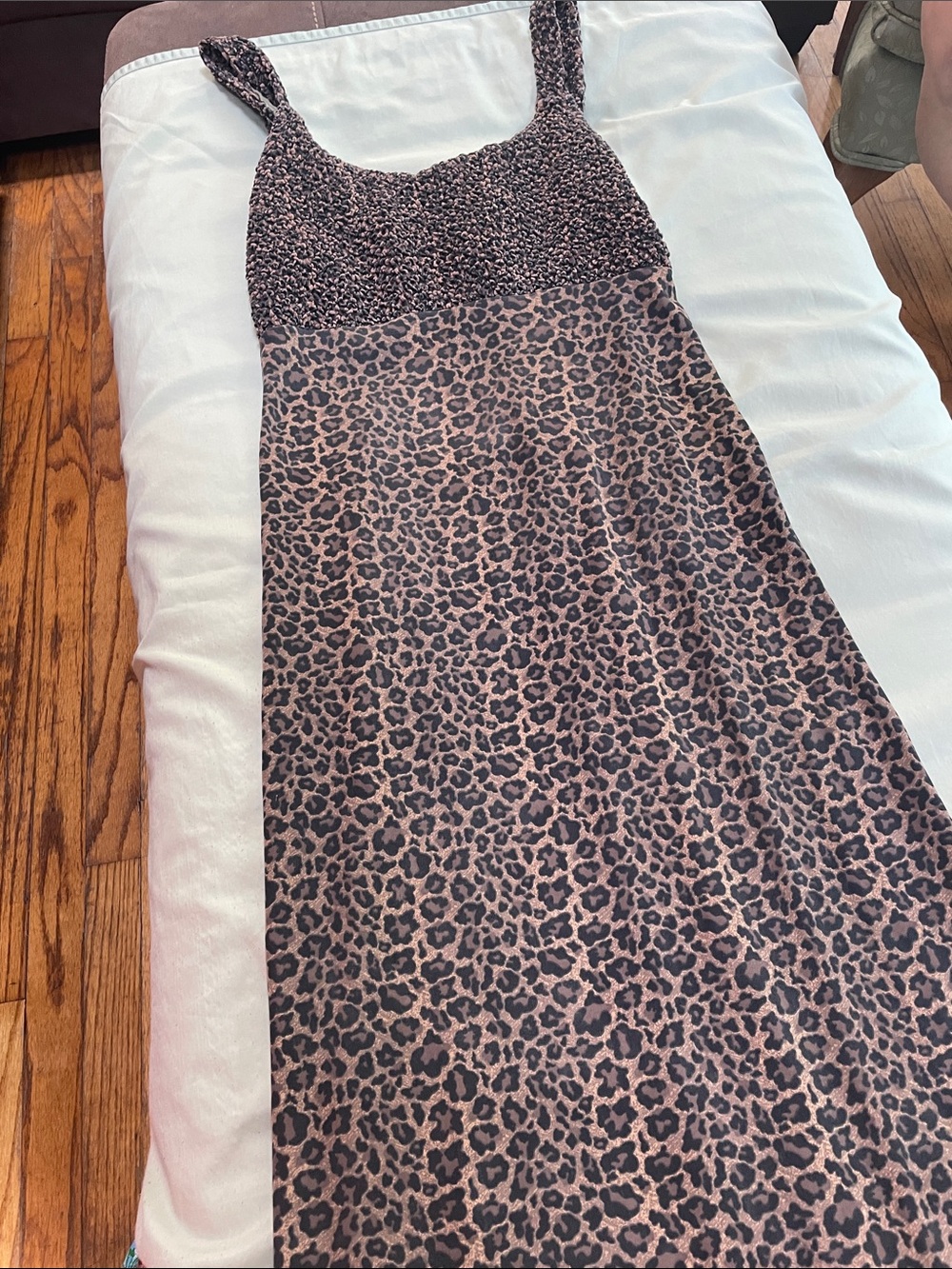 Leopard Print Smocked Bodice Maxi Dress